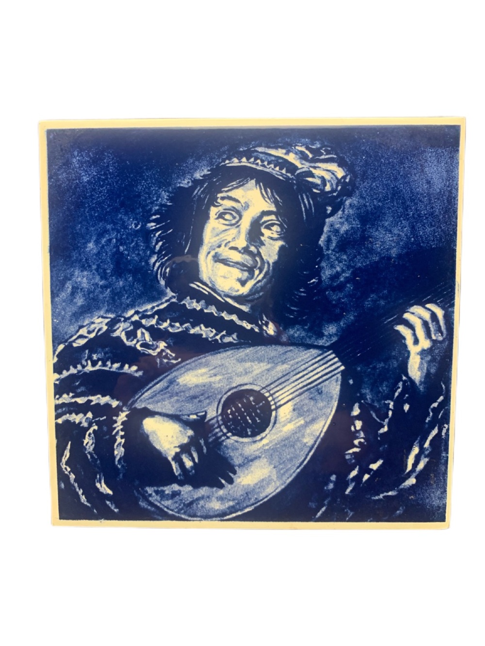 Vintage Delft Blue Tile The Lute Player Hand Painted Made in Holland